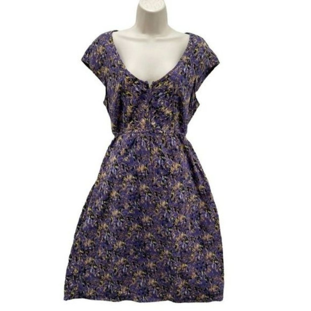 Eddie Bauer Dress Womens 14 Purple 100% Cotton Abstract Print Lined